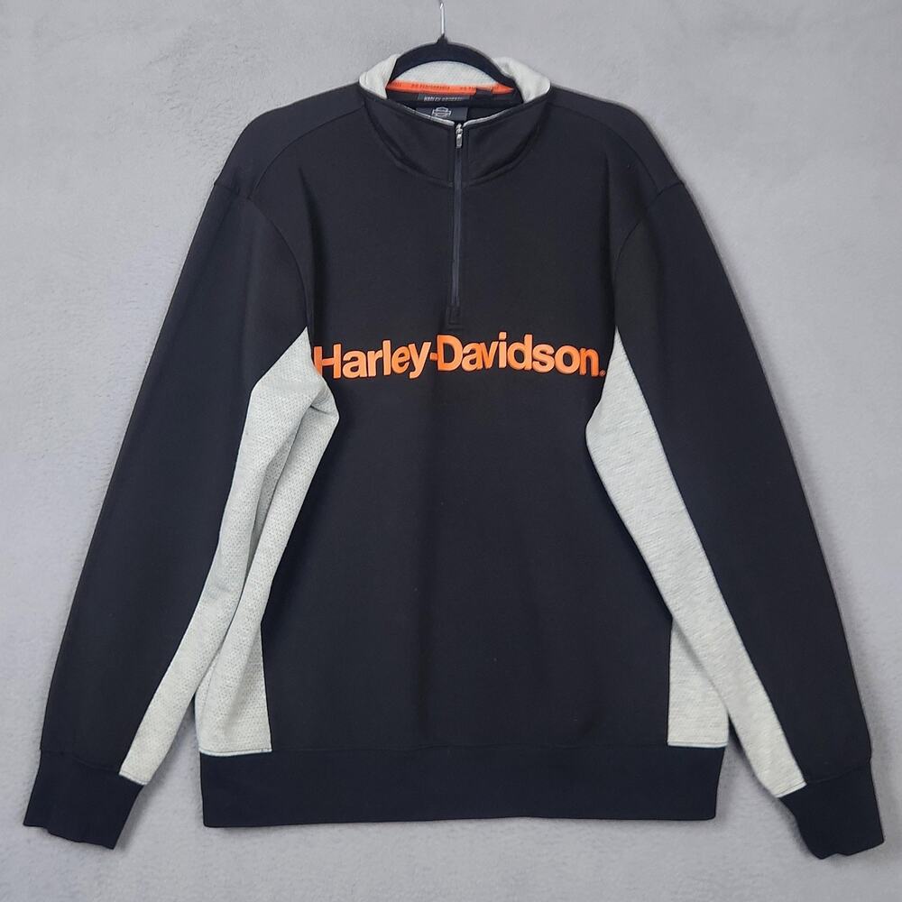 Harley-Davidson Sweatshirt Mens Large Black Gray 1/4 Zip H-D Performance Logo